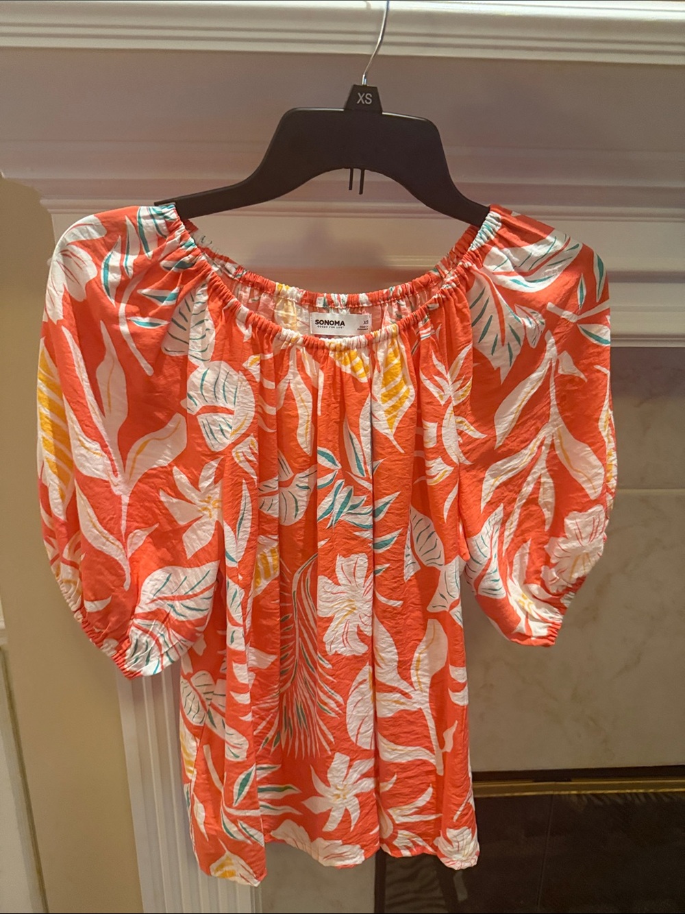 SONOMA Coral Floral Off-Shoulder Puff Sleeve Blouse